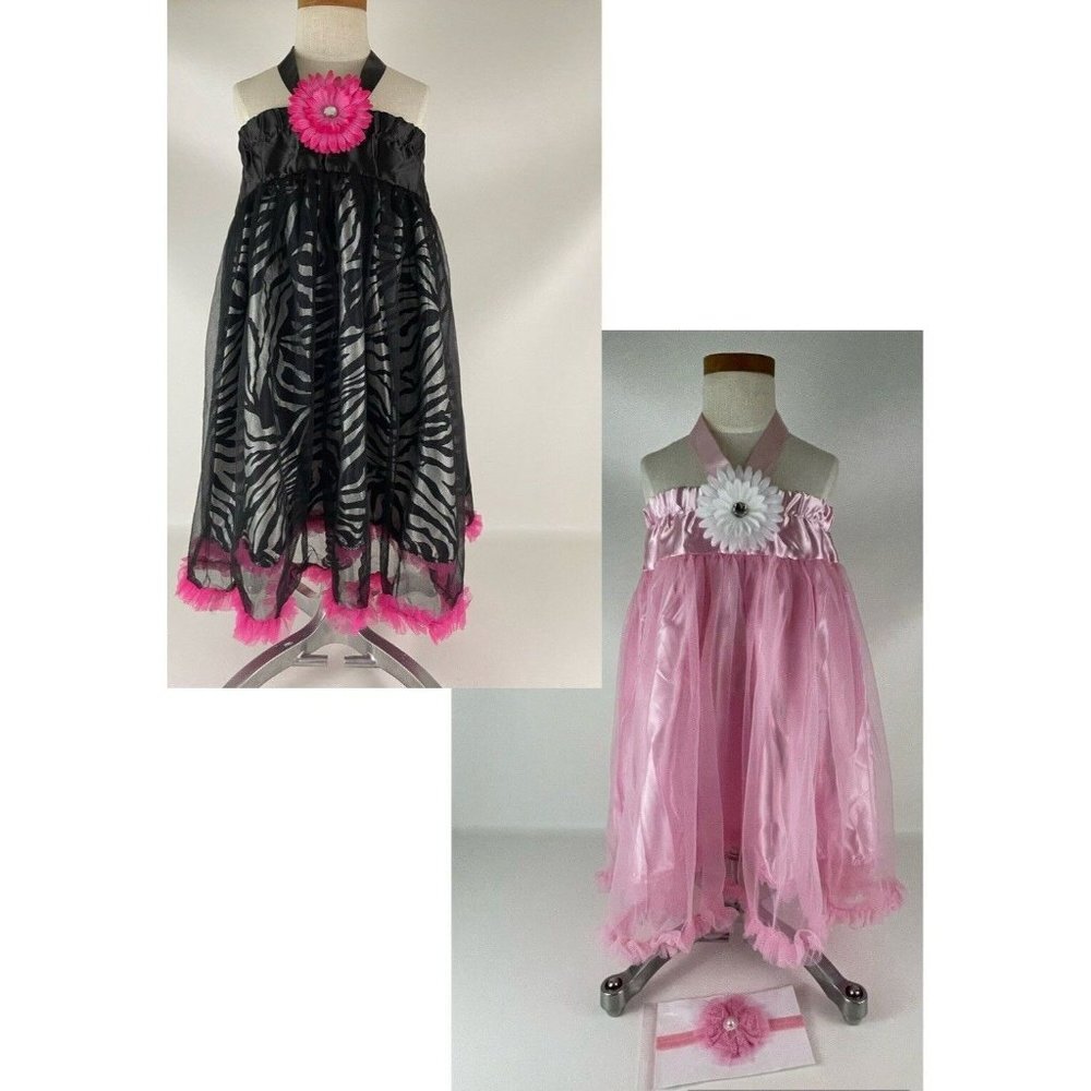 Girls Dress Sz 5 - 6 - 5/6 Large Tutu Pink & Zebra Dress Up Party 5 Pc Set New